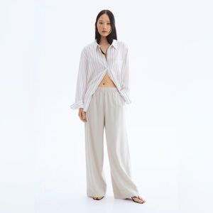 H&M Light Taupe Wide Leg Pull-on Linen Blend Pants S New